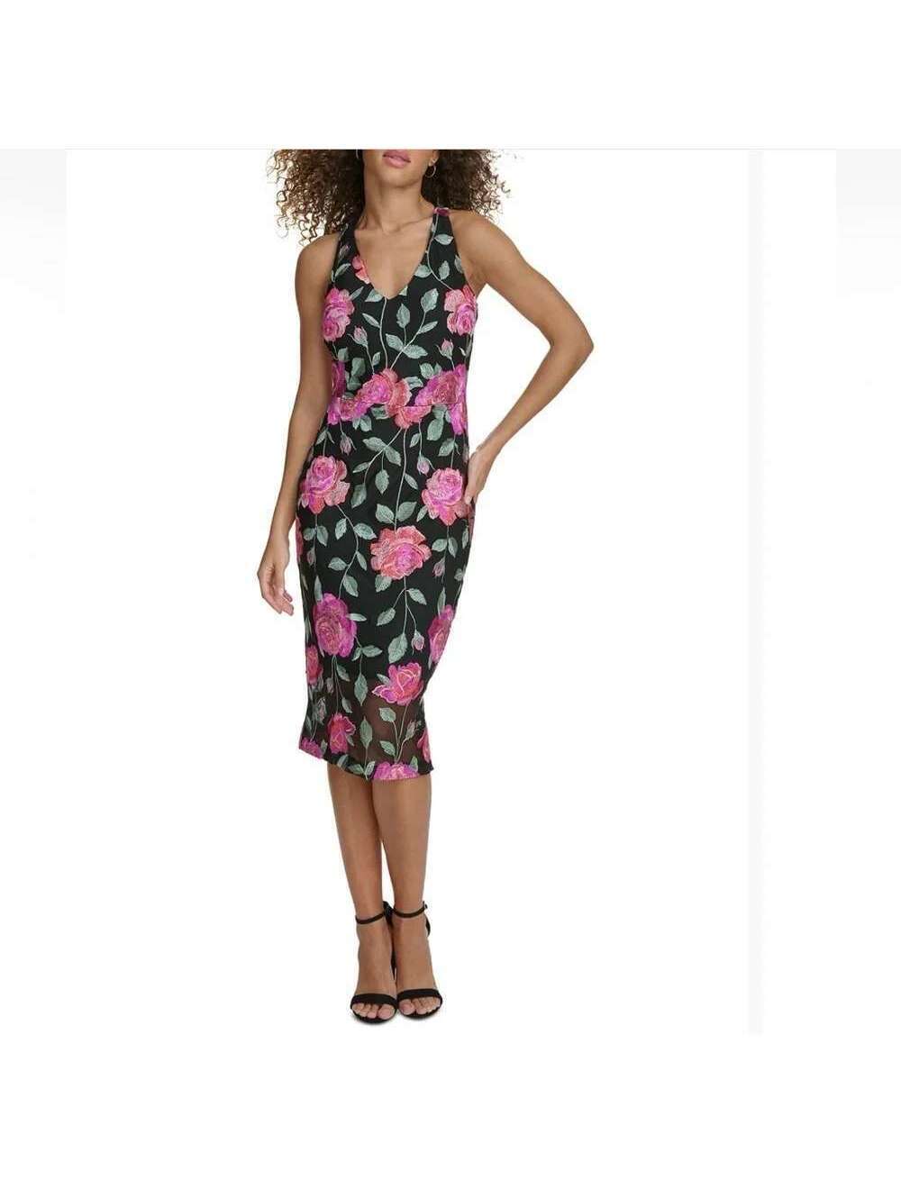 Siena Studio Women's size 2 NWOT Black Dress with Pink and Green Embroidery